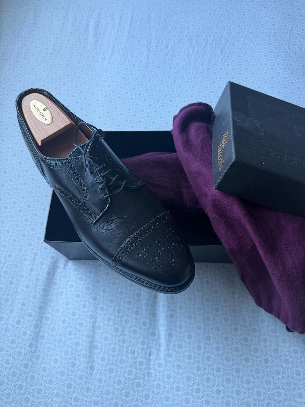 Vintage 1999 Allen Edmonds Sanford Black Cap Toe Oxfords Dress Shoes madeinUSA